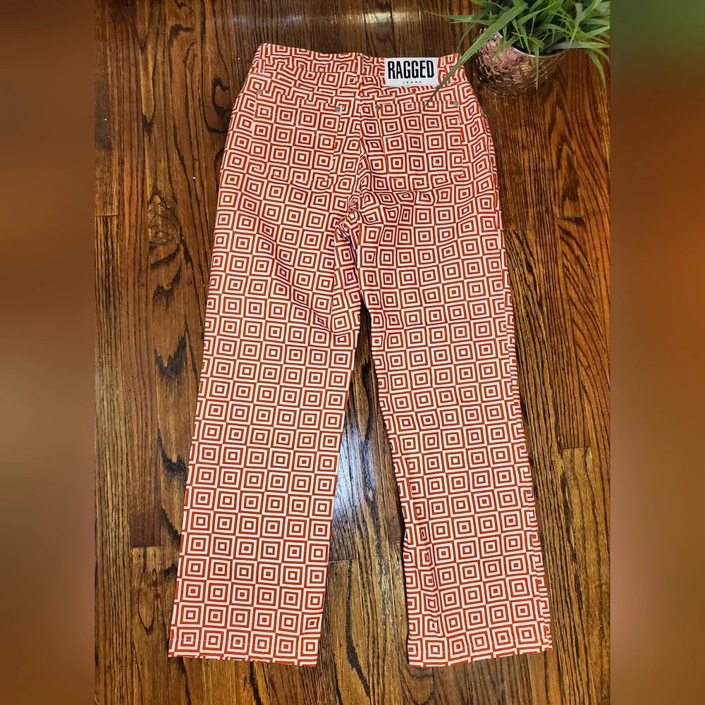 Ragged Priest Jeans Womens 30 Straight Denim High Waist Ankle Red Y2k Geo - Picture 11 of 13